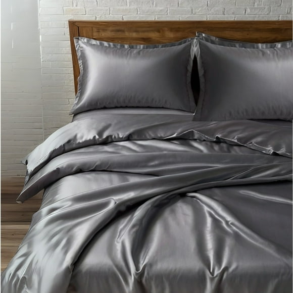 KING Bed Sheet Set (Flat x1 + Fitted x1 + PC X2) in Elegant colors RED & SILVER Fabric Luxury Satin 4pc/ Set Clearance Price $25/ set (Sold as pack of 2 Sets - Mix n Match)