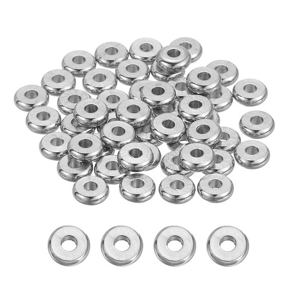 80 Pcs Flat Round Spacer Beads 6mm Stainless Steel Heishi Beads, 2mm ID x 2mm H