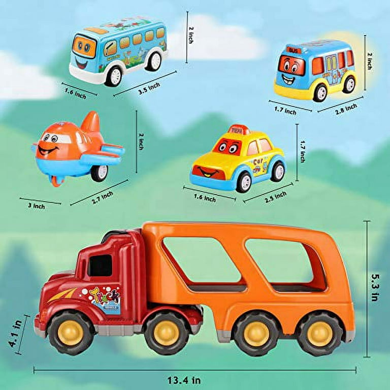 Trucks Toys for Boys 3-6 Year Old Boys, 5-in-1 Friction Power Toy Vehicle in Carrier Truck, Toddler Toys Car Toys Plane for Boys for Kids Aged 3+