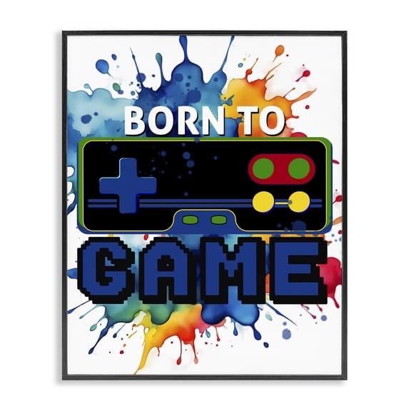 Stupell Industries Born to Game Splash Quotes and Sayings Painting Black Framed Art Print Wall Art, 11 x 14