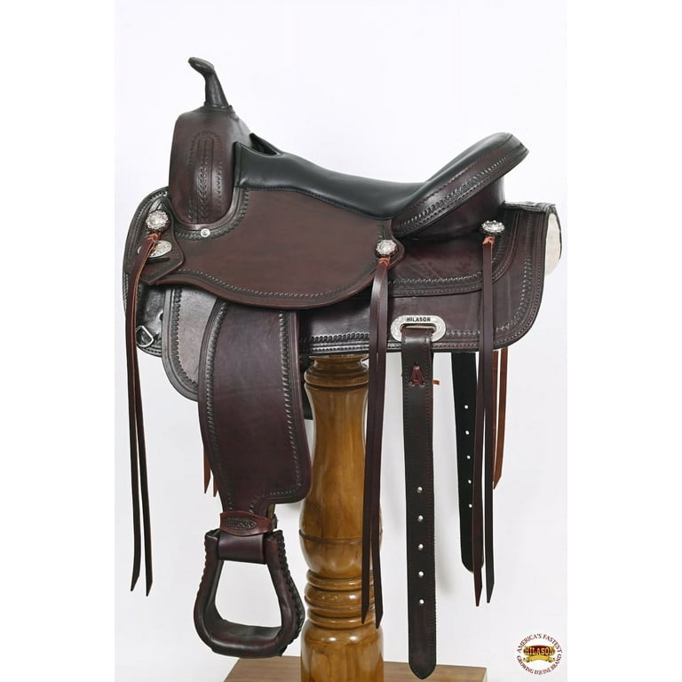 Coiffe Western Pour Cheval HILASON En Cuir Véritable - Noire - Modèle Design 7