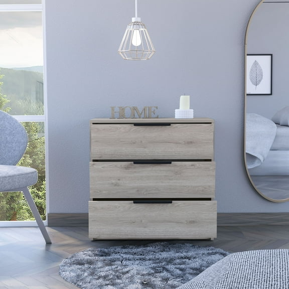 Knubmt 3 Drawer Dresser with Handle, Wood Storage Cabinet for Home, Bedroom, Light Gray