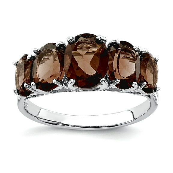 925 Sterling Silver Polished Rhodium Smokey Quartz Ring Size 7 2mm Wide Ring for Women - 3.00 cwt