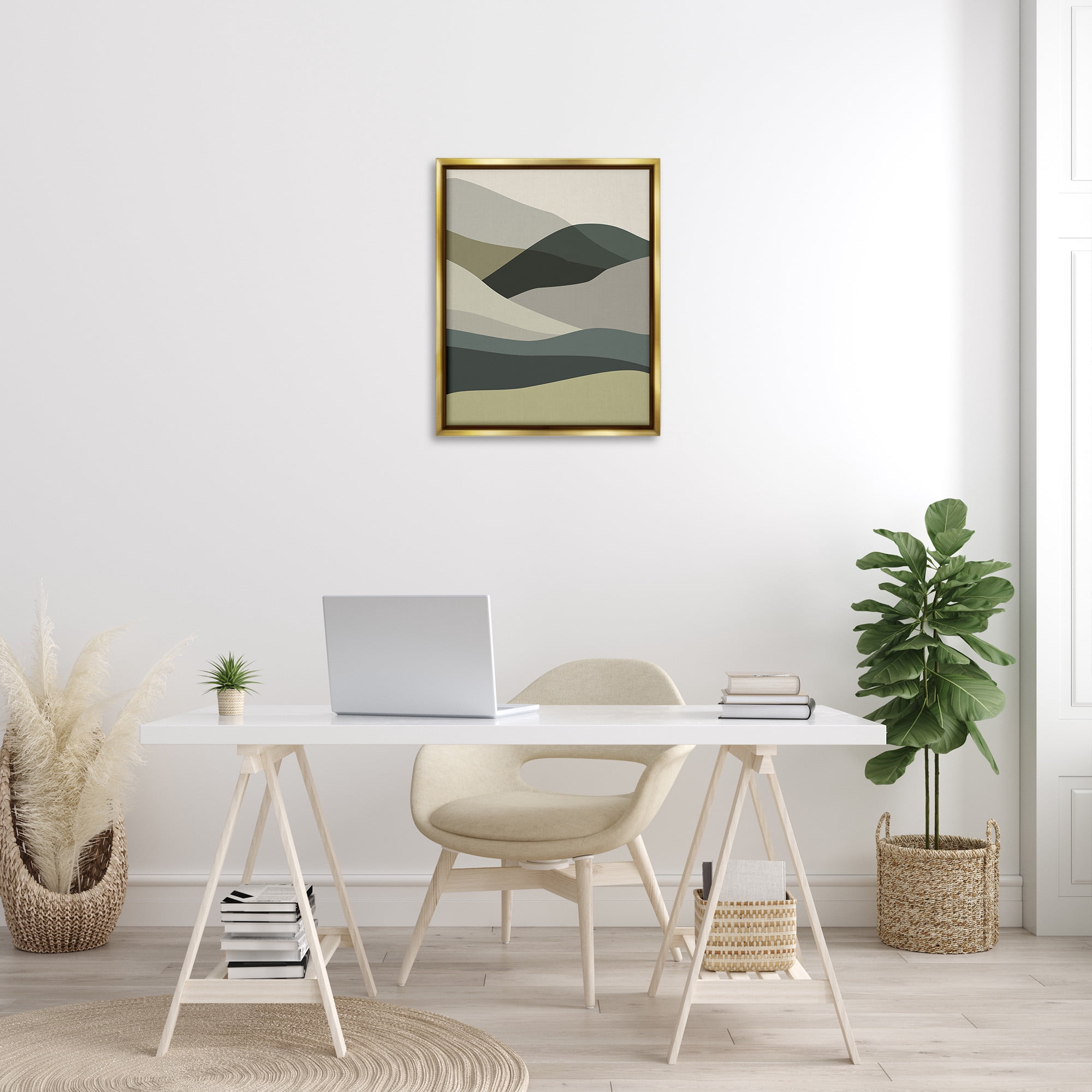 Stupell Industries Abstract Alternating Hills Landscape Painting Gold Floater Framed Canvas Art Print Wall Art, 25 x 31