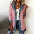 thumbnail image 2 of YWMJI Denim Patchwork Corduroy Cardigan for Women Collared Knit Sweater Blazer Soft Ribbed Knit Long Sleeve Button Down Denim Trim Blazer Lightweight Open Front Thigh Length Jackets Pink M, 2 of 9