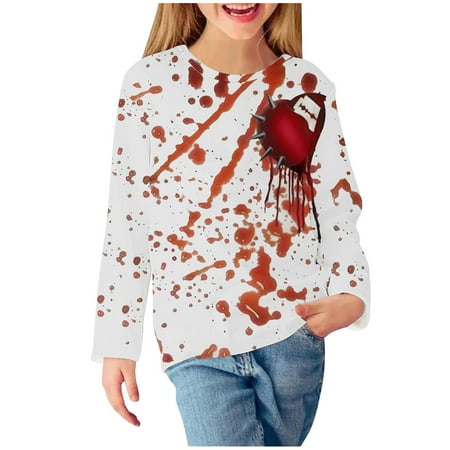 

MuZeFu Girls Clothes Clearance under $5 Boys And Girls Halloween Printed Tops Spring And T-shirt Round Neck Shirt Long Sleeved Base Shirt