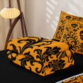 thumbnail image 5 of Feelyou Hippie Skull Zipper Full Size Comforter Sets with Fitted Sheet and 2 Pillowcases, Boho Damask Floral Zipper Bedding Set, Orange Black, Black Reversible, 4 Pieces, 5 of 7