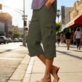 thumbnail image 2 of Women's Elastic Over Knee 3/4 Cropped Shorts Cotton Casual Summer with Pockets, 2 of 5