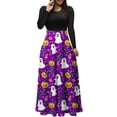 thumbnail image 2 of BaoFuBaoMei Halloween Womens Dress Plus Size Crew Neck Long Sleeve Halloween Candy Ghost Print Maxi Dress High Waist Patchwork Flowy Dresses for Party, 2 of 6