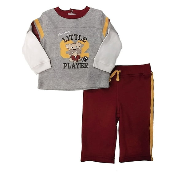 Infant Boys Gray Puppy Football Long Sleeve Shirt & Sweatpants Pants Outfit 3/6m
