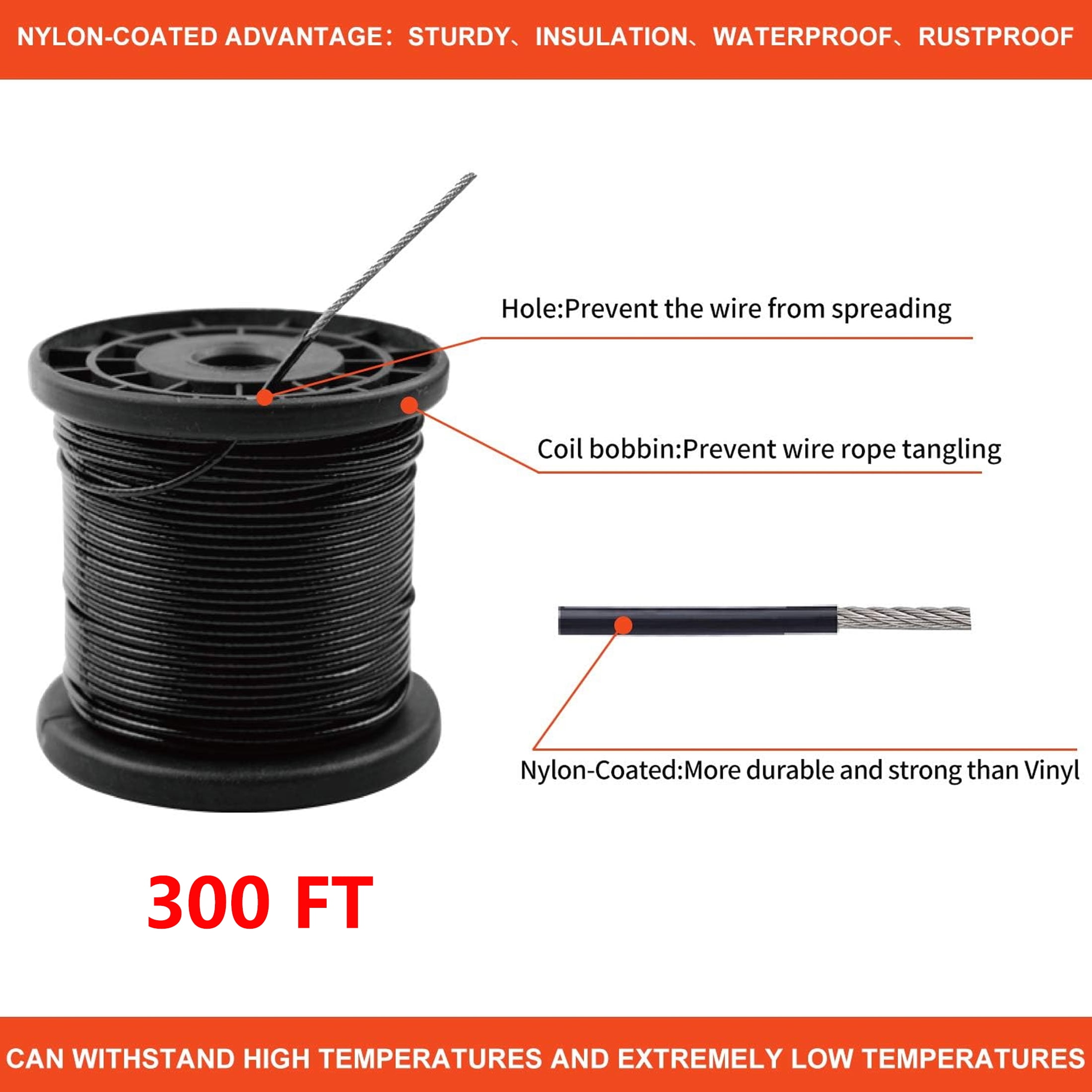 String Lights Hanging Kit, 300ft Nylon-Coated Stainless Steel Wire Rope Cable, Turnbuckle and Hooks
