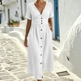 thumbnail image 4 of IUYRTFE Women's V Neck Button Down Midi Dress Short Sleeve Lightweight Casual Summer Flowy Dress with Pockets, 4 of 6
