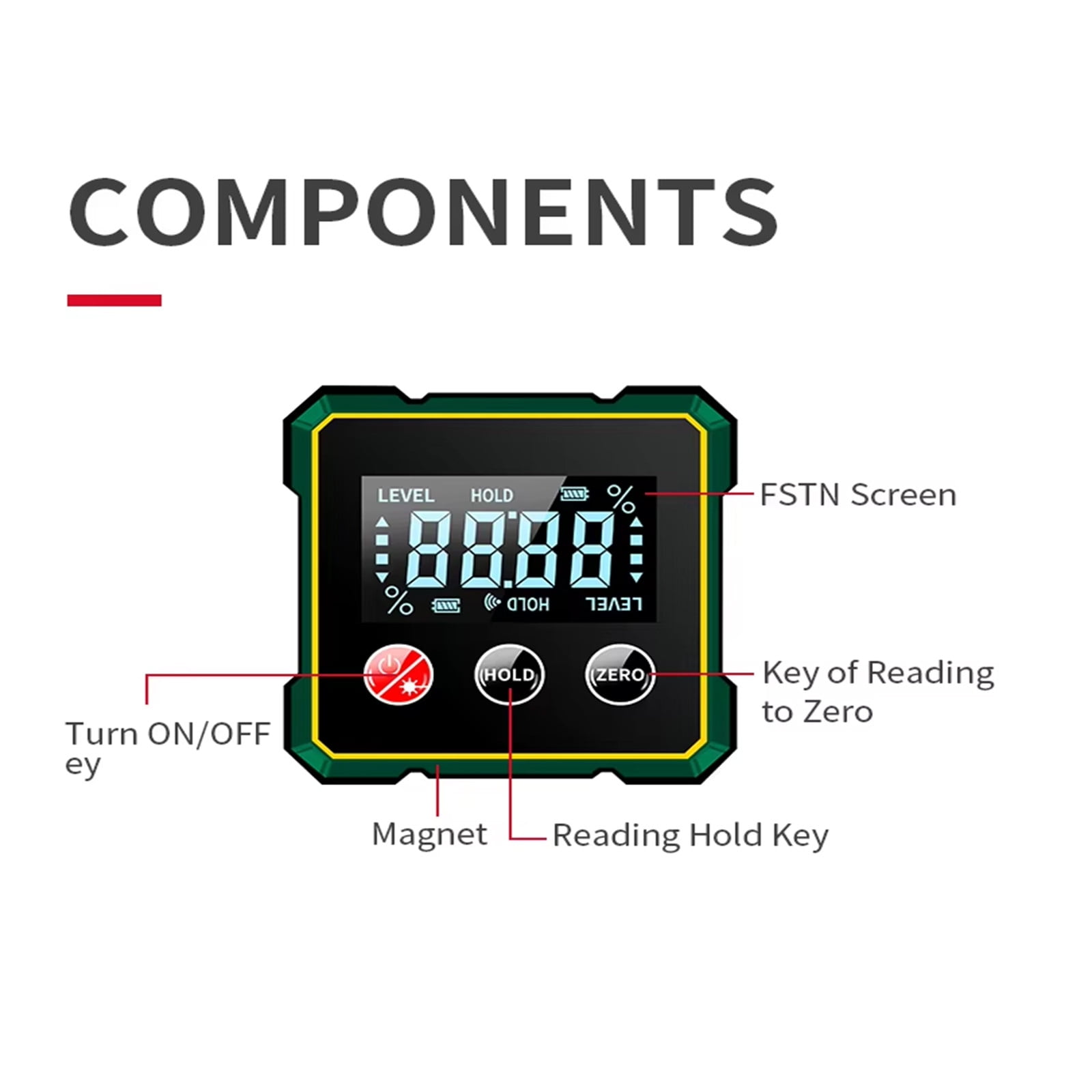 RAPOBRIX Digital Angle Gauge Magnetic LCD Digital Level Tool,Protractor Inclinometer Level Box,Backlit,Portable Angle Measurement Tool,Battery Operated Angle Finder 1PCS