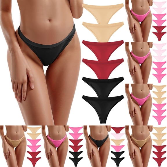 COMVALUE Cotton Underwear for Women Pack Breathable Thongs for Women Sexy Stretch Soft Womens Panties Thong 6 Pack (Watermelon Red, XS)