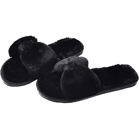 

PIKADINGNIS Winter Bowknot Soft Fur Slippers Lightweight Ladies Plush Home Slippers Open-toe Non-slip Indoor and Outdoor Slippers 6 colors