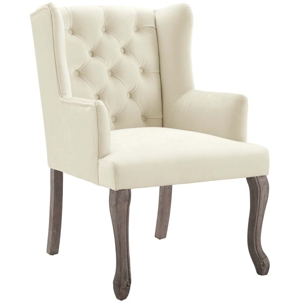 French Vintage Dining Performance Velvet Armchair, Ivory