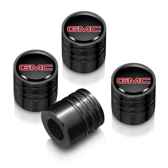 iPick Image for GMC Red Logo in Black on Black Aluminum Cylinder-Style Tire Valve Stem Caps, Official Licensed