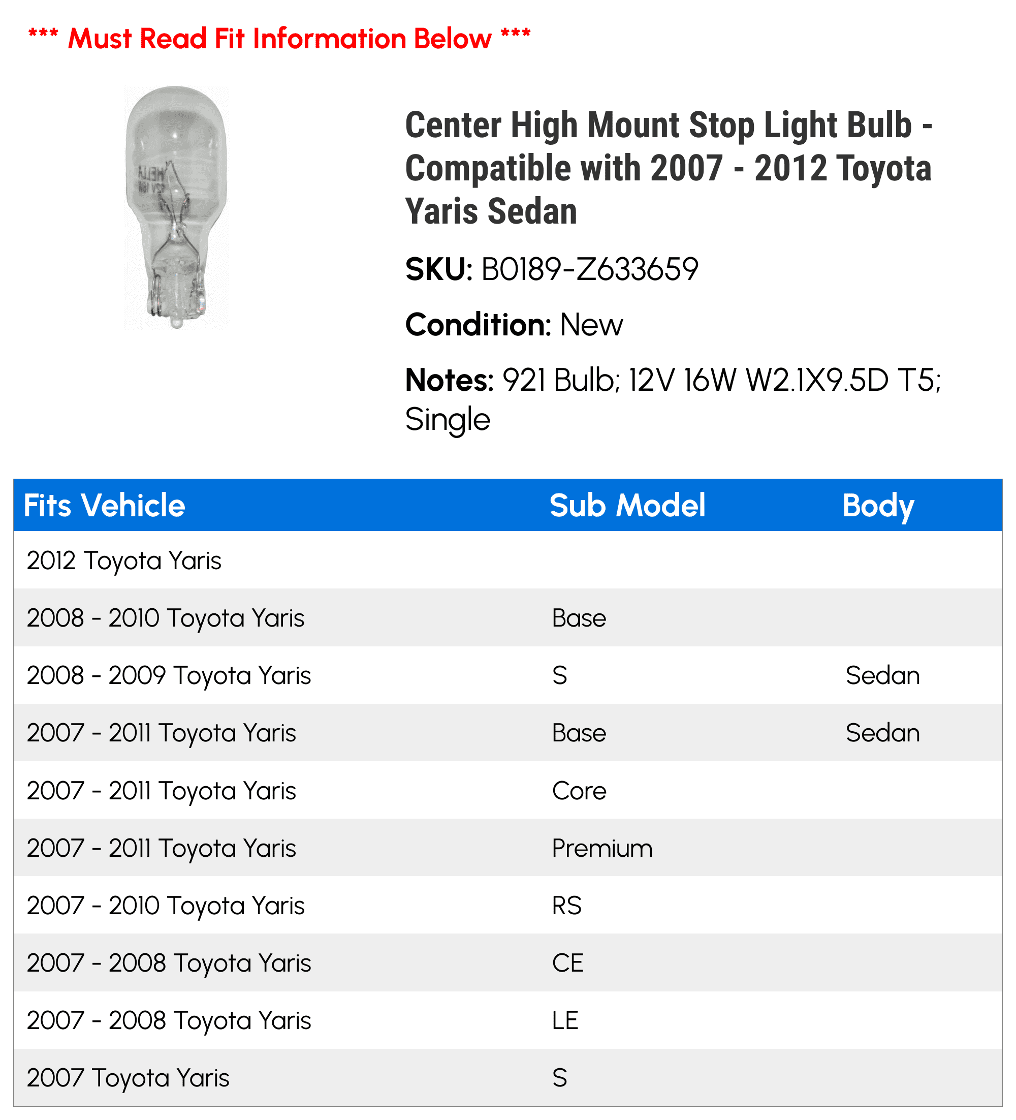Center High Mount Stop Light (CHMSL) Assembly - Compatible With 2005-2012 Toyota Avalon, Replaces 81570-AC030