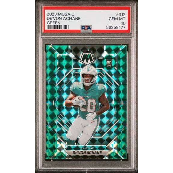 Graded 2023 Panini Mosaic Devon Achane #312 Green Rookie RC Football Card PSA 10 Gem Mint