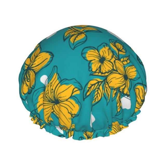 YFYANG Women's Double Waterproof Shower Cap, Retro Floral Pattern Reusable Hair Cap for All Hair Styles and Head Sizes