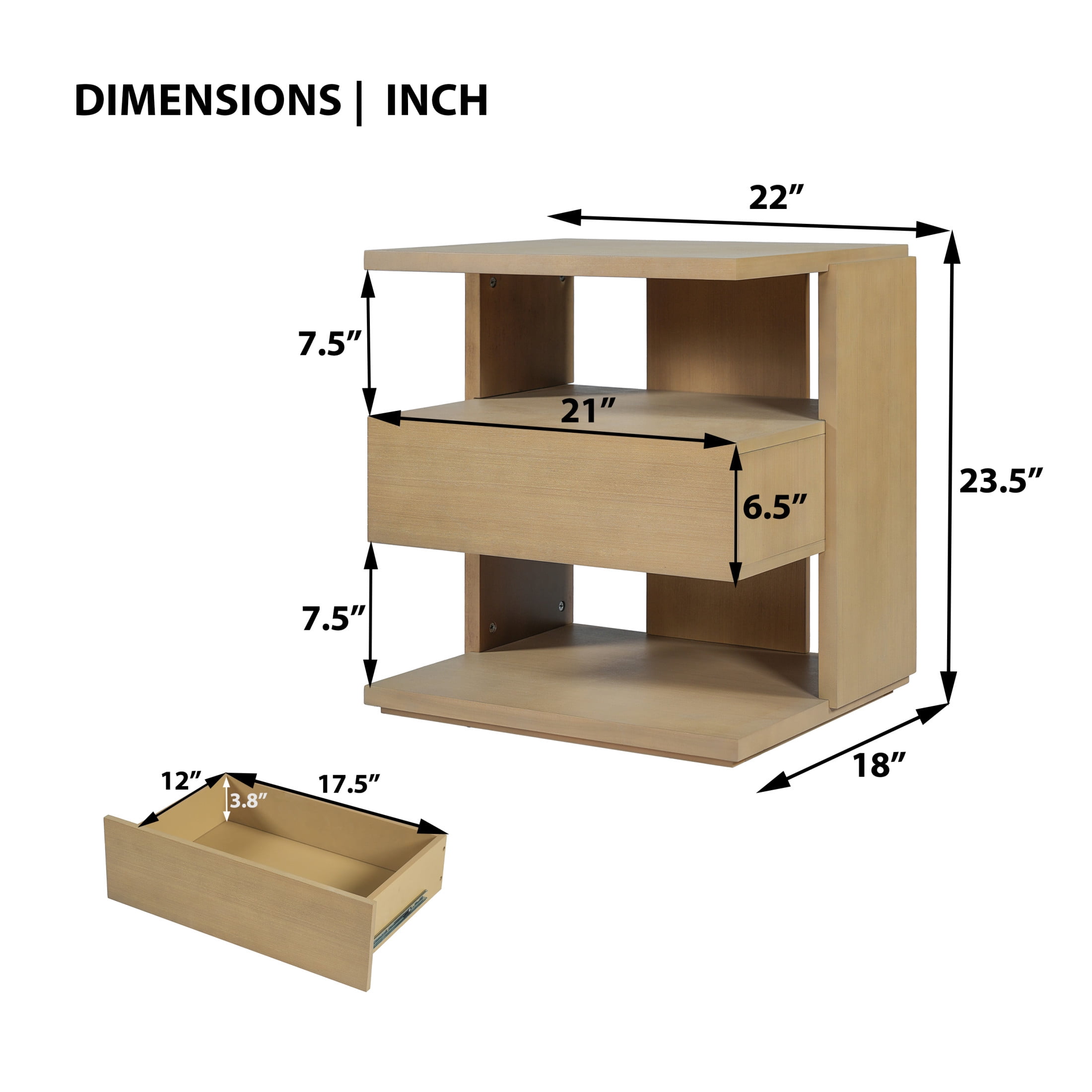 Christopher Knight Home Mid-Century Nightstand with Drawer, Unique C-Shaped Bedside Table, Natural, Set of 2