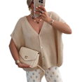 thumbnail image 1 of Suéter de Punto Informal de Verano para Mujer, de Corta, Holgado, con Botones y Cuello en V, Color Caqui, Talla S, 1 of 8