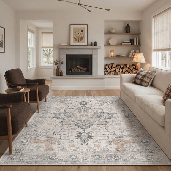 KUETH 6X9 Reversible Area Rug with Free Rug Pad, Machine Washable Rug, Dual Pattern Design Rug for Living Room, Bedroom, Entryway, Kitchen, Dining Room