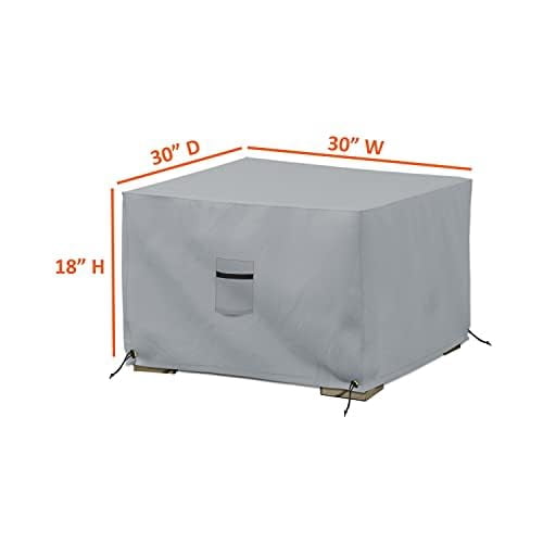 COVERS&ALL Square Ottoman Cover, Heavy Duty 18 Oz Waterproof UV & Weather Resistant Patio Garden Furniture Stool Protector Indoor Outdoor with Air Vents & Drawstrings (23" L x 23" W x 18" H, Gray)