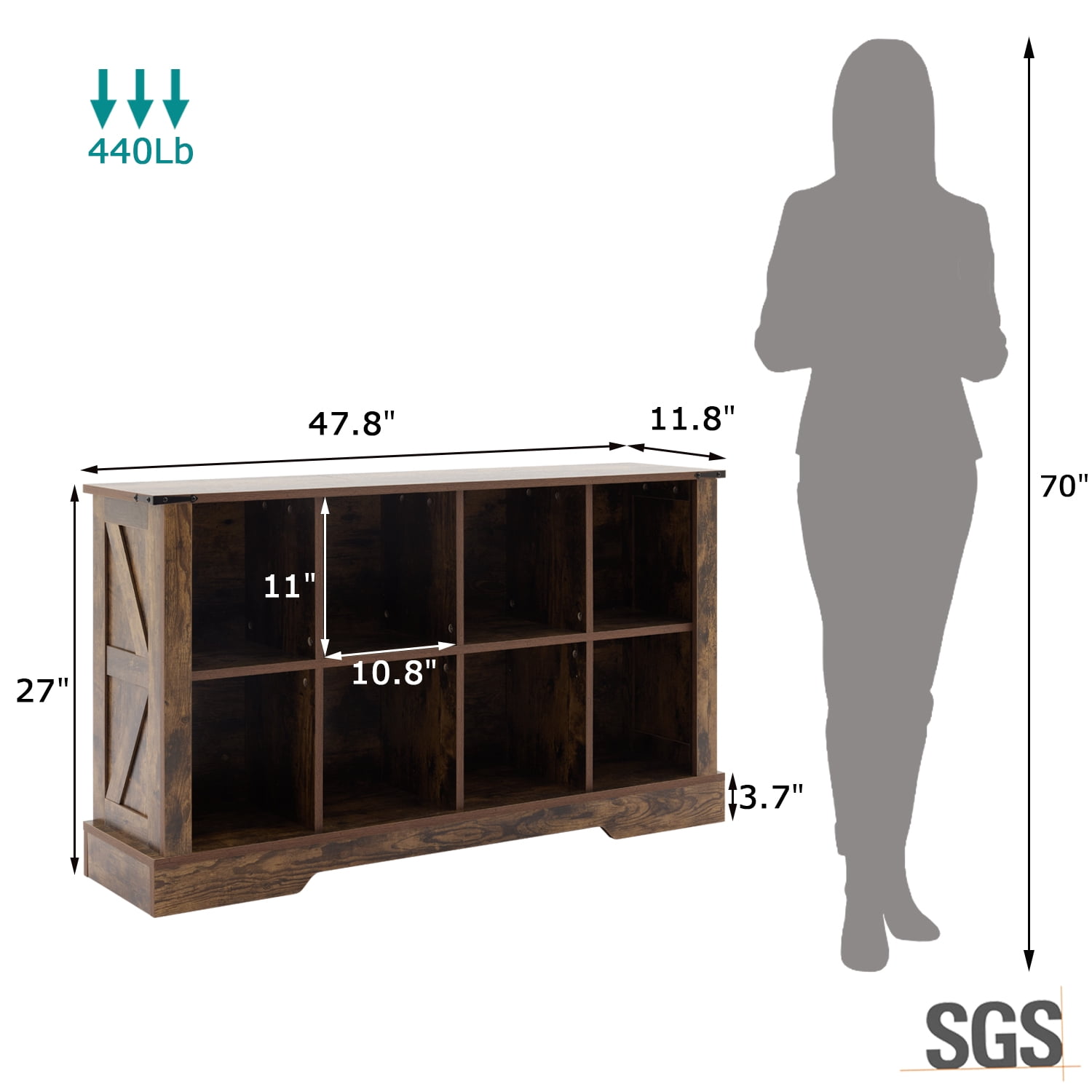 8-Cube LED Bookshelf - Mid-Century Modern Wood Storage Shelf for Bedroom, Living Room & Office, Brown