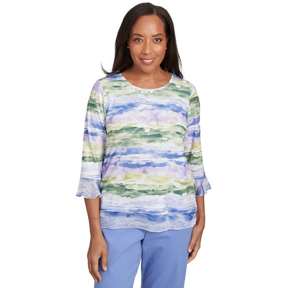 Alfred Dunner Womens Watercolor Biadere Striped Top