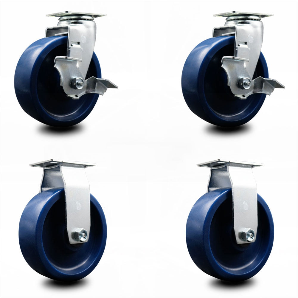 6 inch Total Lock Swivel Caster with Solid Blue Polyurethane Wheel