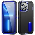 thumbnail image 3 of For Apple iPhone 14 Pro (6.1") Hybrid 3 Layers Hard 3in1 Shockproof with Kickstand Heavy Duty Hard Rubber Anti-Drop Cover ,Xpm Phone Case [ Black / Blue ], 3 of 8