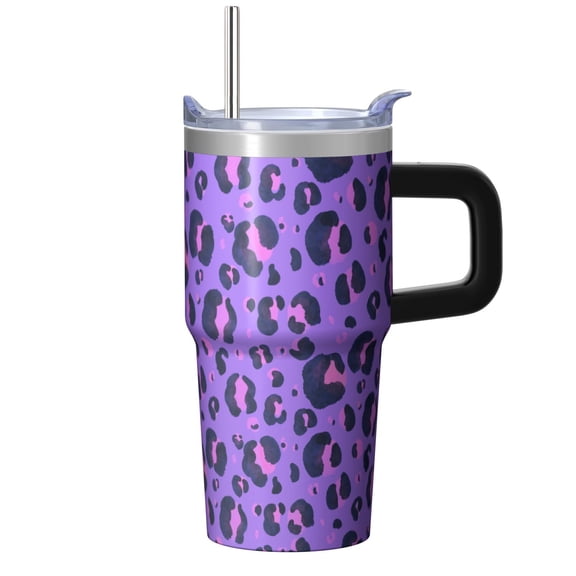 Leopard 20oz Stainless Steel Tumbler with Handle and Straw – Insulated Travel Cup with Sliding Lid, 360° Full Wrap Printed Mug for Home, Outdoor & Sports Use