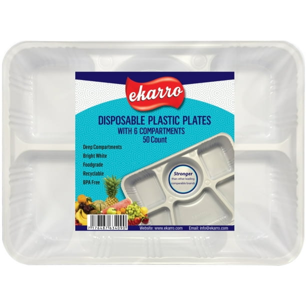 Quality Disposable Plastic Plates With 6 Compartments By Ekarro Pack of