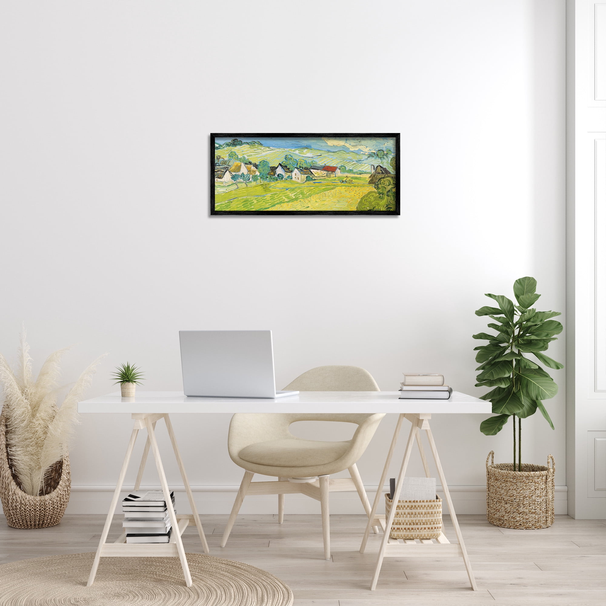 Stupell Industries Van Gogh Sunny View Painting Landscape Painting Black Framed Art Print Wall Art, 30 x 13