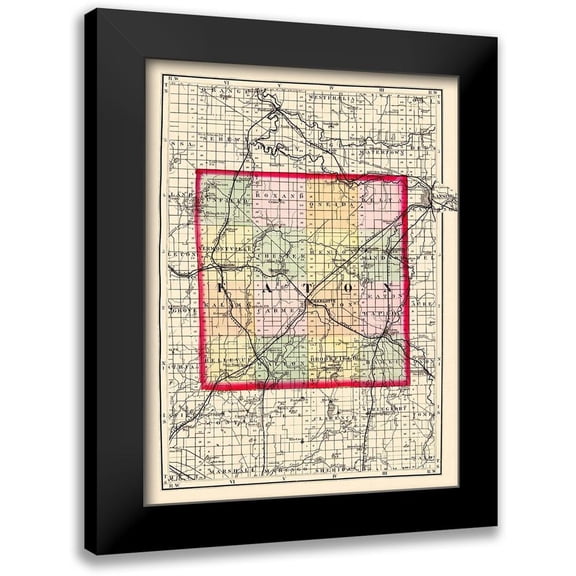 Walling 12x14 Black Modern Framed Museum Art Print Titled - Eaton Michigan - Walling 1873