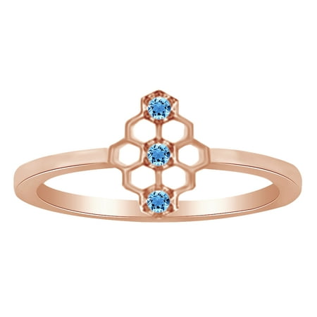 Round Cut Simulated CZ Mini Honeycomb Style Ring In 14K Rose Gold Over Sterling