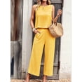 thumbnail image 5 of Women'S Summer 2 Piece Outfits Set Round Neck Sleeveless Tank Crop Top Wide Leg Pants Set with Pockets Yellow L, 5 of 9