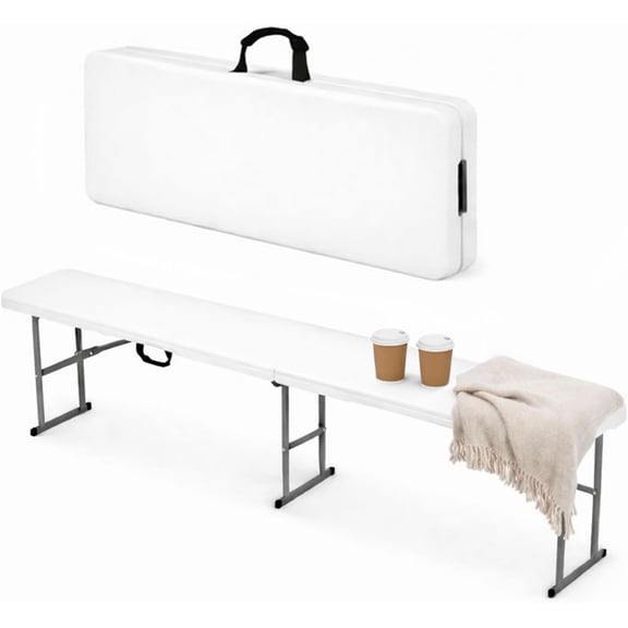 EconoHome Portable White Folding Bench – Heavy-Duty, Lightweight, and Easy to Carry – Perfect for Indoor & Outdoor Events, Camping, Picnics, and Parties