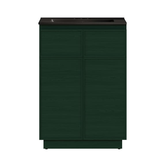 St. Tropez 24" Freestanding Bathroom Vanity in Green Oak with Black 3-Hole Centerset Sink Top