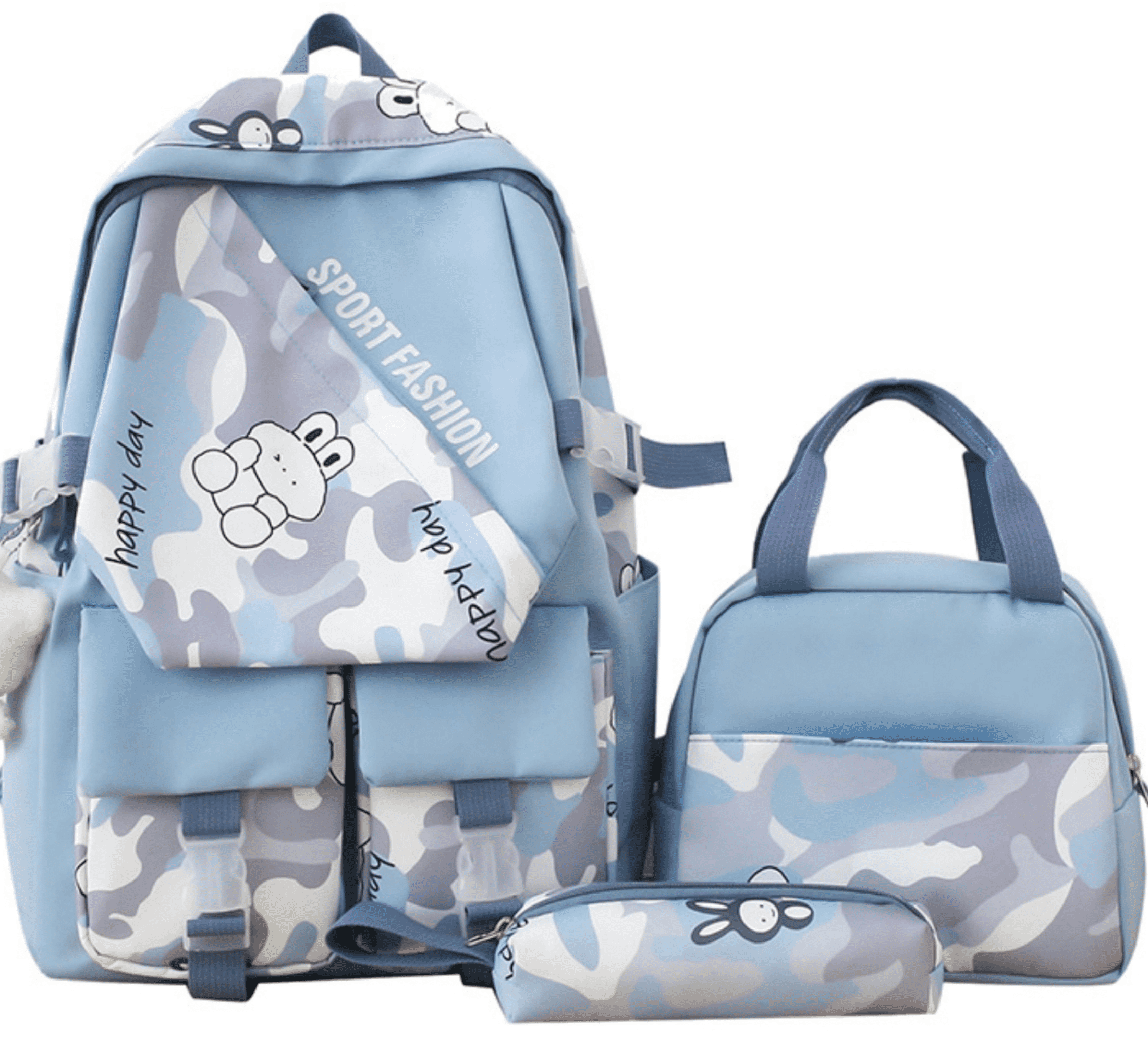 School Backpack Adorable Printed Kids School Bag Set with Lunch Box Pencil Bag for Girls, Blue