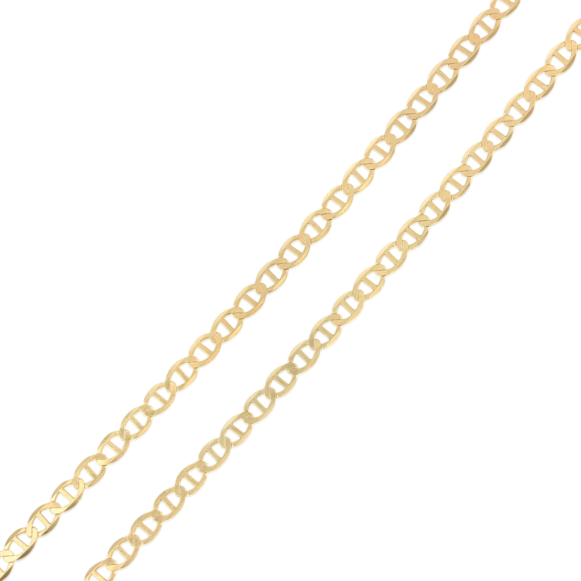 14K Yellow Solid Gold 3.4mm Flat Mariner Chain Necklace with Lobster Clasp Ioka