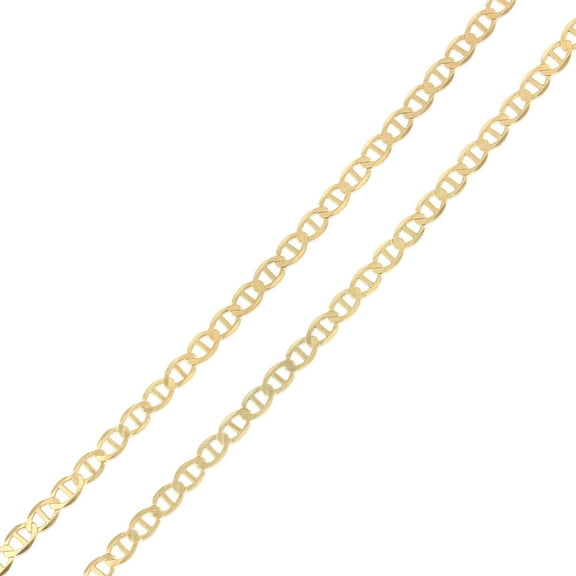 Ioka - 14K Yellow Solid Gold 2.5mm Flat Mariner Chain Necklace with Lobster Clasp - 18"
