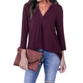 thumbnail image 3 of Timeson 3/4 Sleeve Henley V Neck strectchable Tunic Blouse, Dark Red, 3 of 9