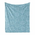 thumbnail image 1 of Vintage Soft Flannel Fleece Blanket, Christmas Holiday Themed Illustration of Snowflakes in Lace Style Pattern, Cozy Plush for Indoor and Outdoor Use, 60" x 80", Pale Blue and White, by Ambesonne, 1 of 6