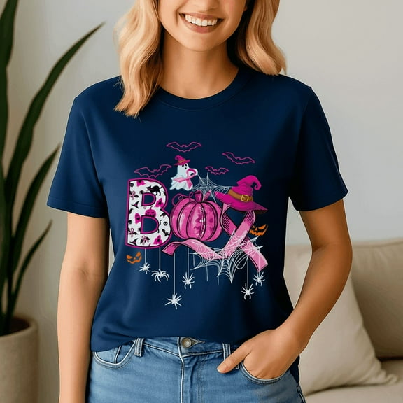Boo Halloween Pumpkin Pink Ribbon Witch Breast Cancer, Spooky Season Tee, Ghost Pumpkin Tshirt