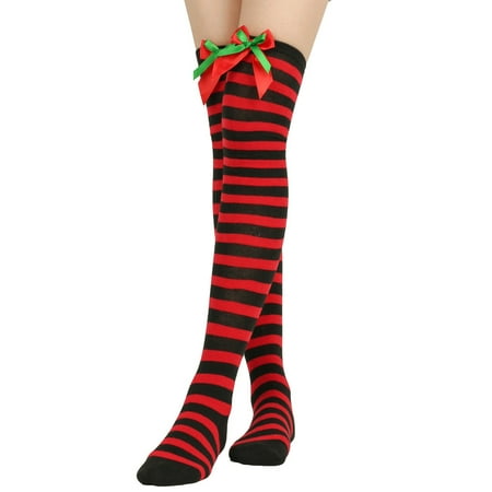 

HGWXX7 Christmas Bow Thigh High Long Stockings Over Knee Socks Christmas Party Socks Knee High Long Striped Stocking Socks