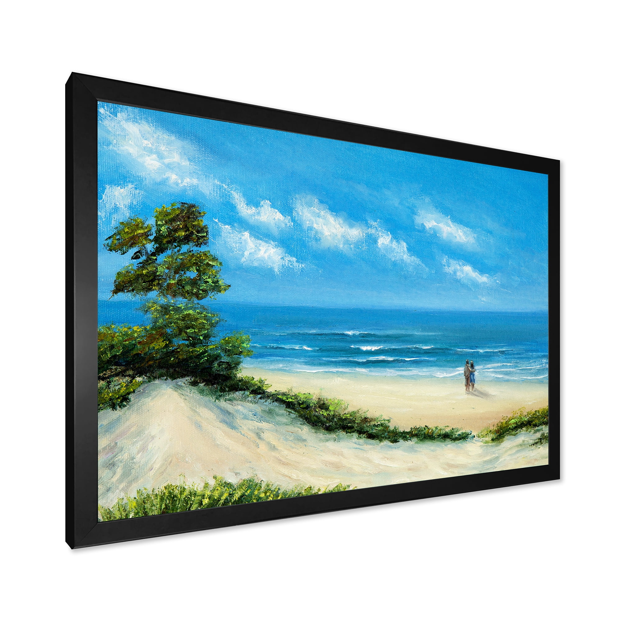 Designart 'Couple At The Beach In Sunlight' Nautical & Coastal Framed Art Print