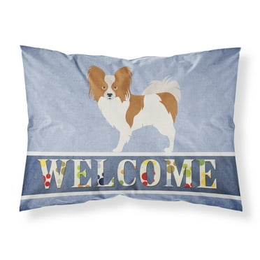 Carolines Treasures BB8310PILLOWCASE Papillon Welcome Fabric Standard Pillowcase Blue Standard multicolor