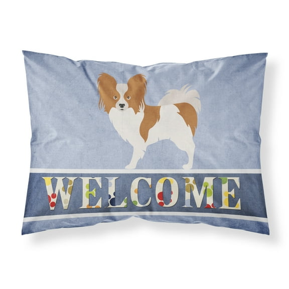 Carolines Treasures BB8310PILLOWCASE Papillon Welcome Fabric Standard Pillowcase Blue Standard multicolor